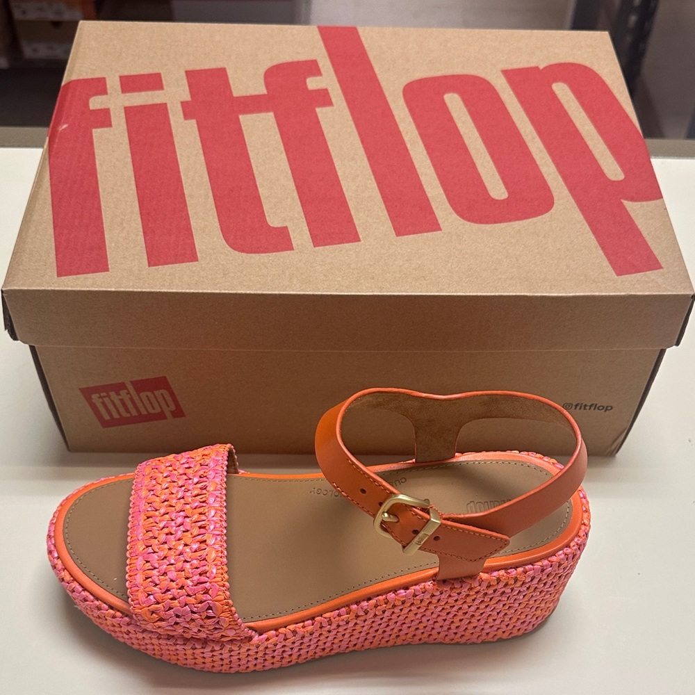 Fitflop Women's Orange and Pink Woven Platform Sandals - Picture 5 of 13